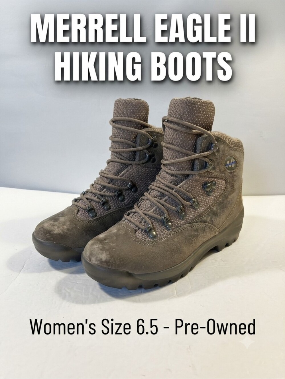 Merrell Eagle II Pewter Suede Hiking Boots Women’s Size 6.5 Vibram Soles